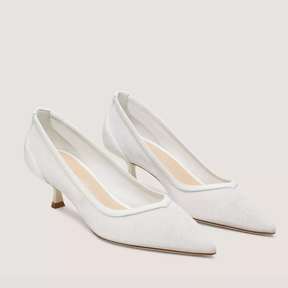 Stuart Weitzman Shoes - Stuart Weitzman Eva 50 Pump Pointed Toe White Sparkle Kitten Heels $525 MSRP 5.5